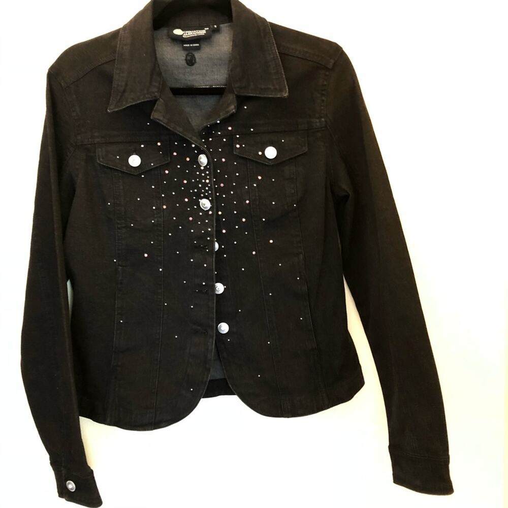 Christine Alexander Black Denim Jacket Embellished Small